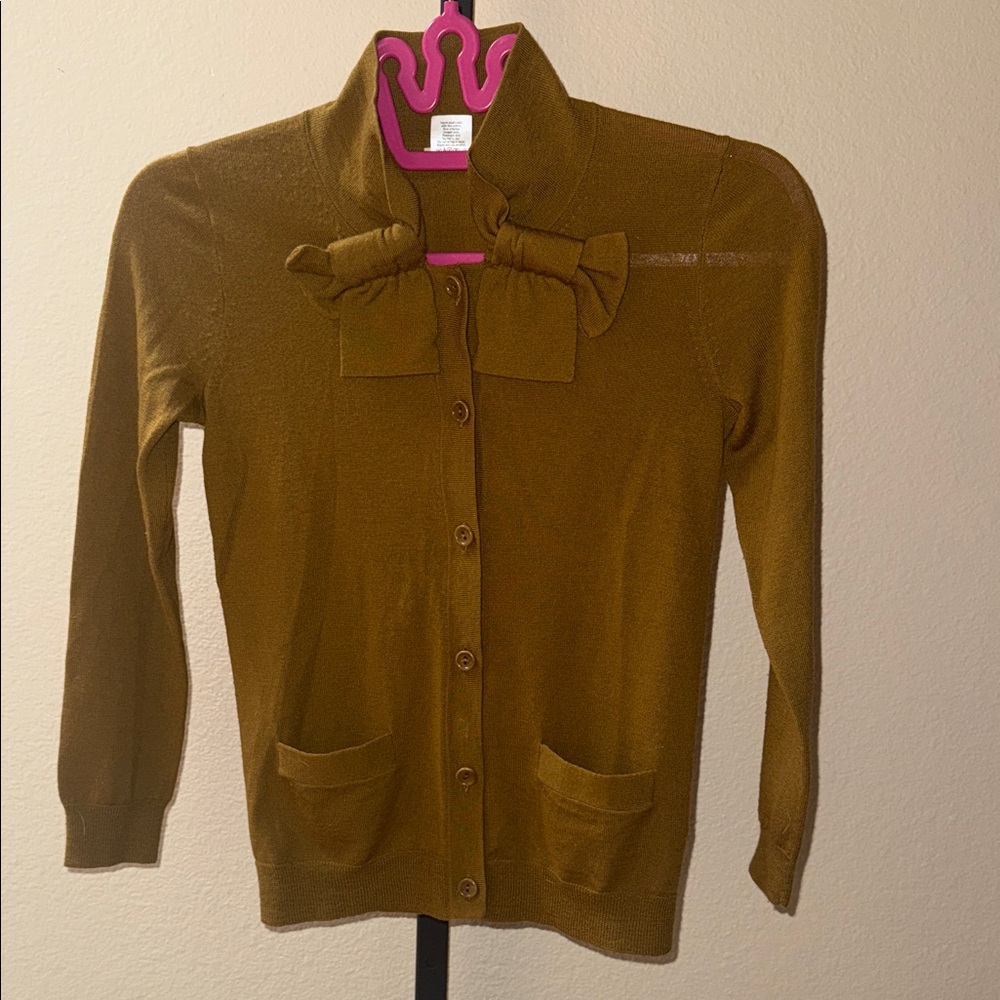 Crewcuts Brown Button Up Cardigan with Bow Accents Merino Wool Girl’s Size 10